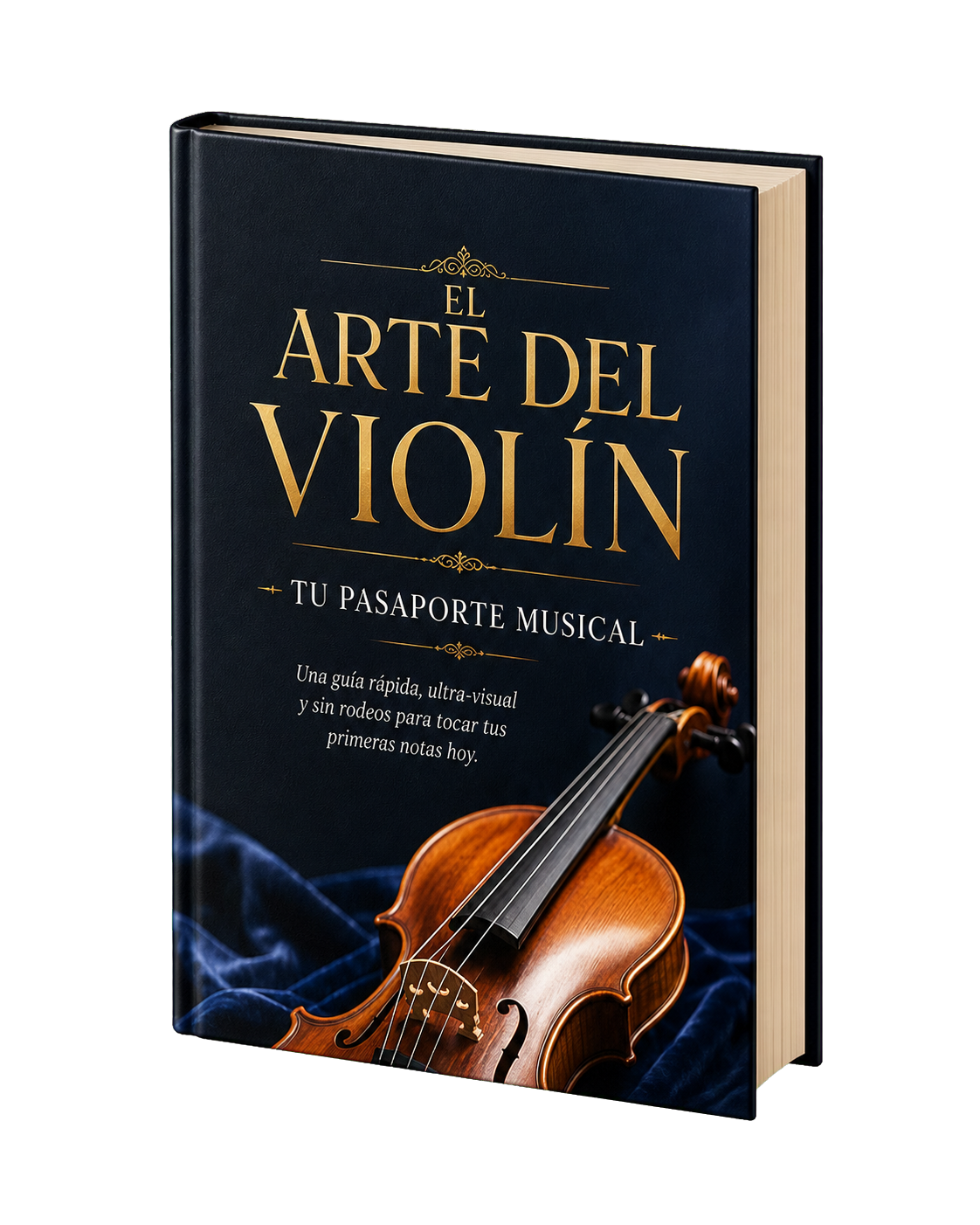 Libro premium de tapa dura El Arte del Violín, flotando en perspectiva